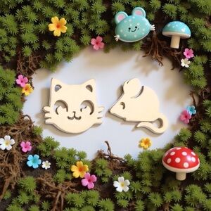 Cute Gold Cat and Mouse Stud Earrings